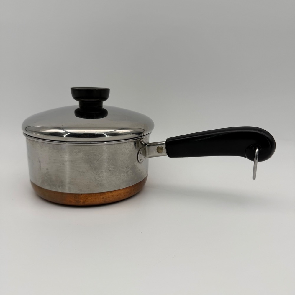 Vintage 1801 Revere Ware 1-Quart Copper Bottom Stainless Steel Sauce Pan w/ Lid